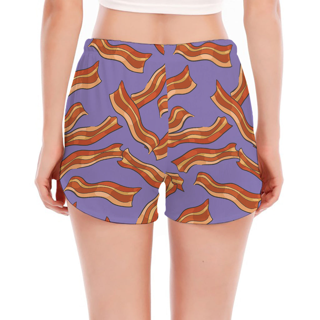 Purple Bacon Pattern Print Women's Split Running Shorts