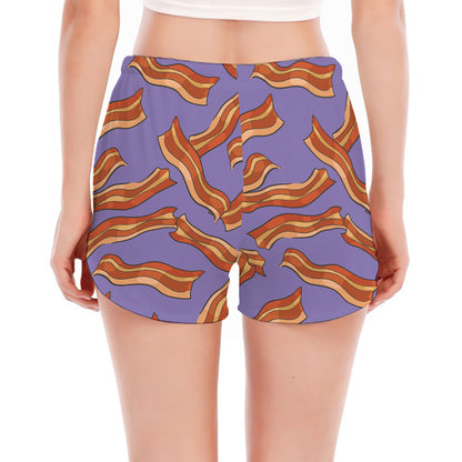 Purple Bacon Pattern Print Women's Split Running Shorts
