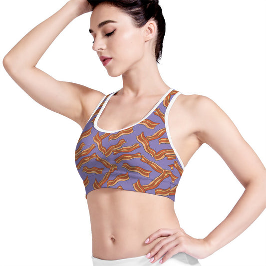 Purple Bacon Pattern Print Women's Sports Bra