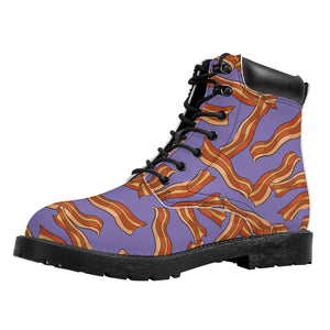 Purple Bacon Pattern Print Work Boots