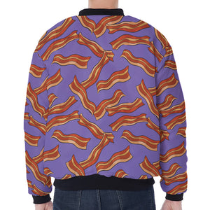 Purple Bacon Pattern Print Zip Sleeve Bomber Jacket