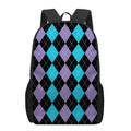 Purple Black And Blue Argyle Print 17 Inch Backpack
