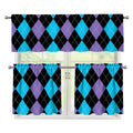 Purple Black And Blue Argyle Print 3 Piece Kitchen Curtains