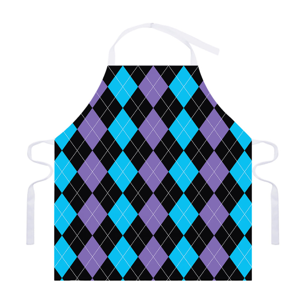 Purple Black And Blue Argyle Print Adjustable Apron