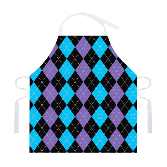 Purple Black And Blue Argyle Print Adjustable Apron