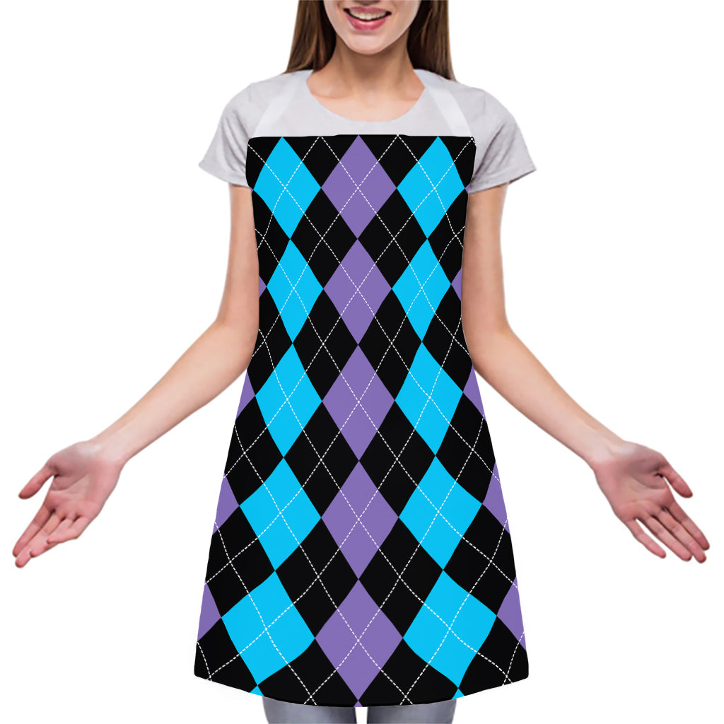 Purple Black And Blue Argyle Print Adjustable Apron