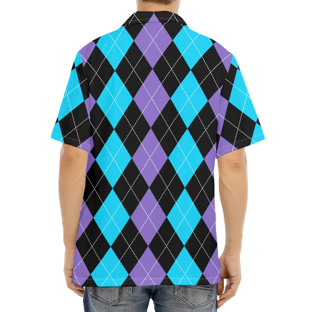Purple Black And Blue Argyle Print Aloha Shirt