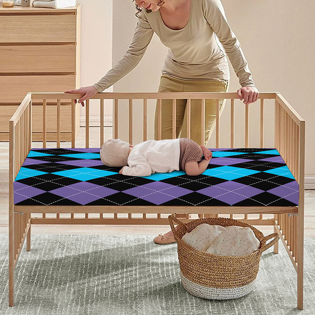 Purple Black And Blue Argyle Print Baby Crib Sheet