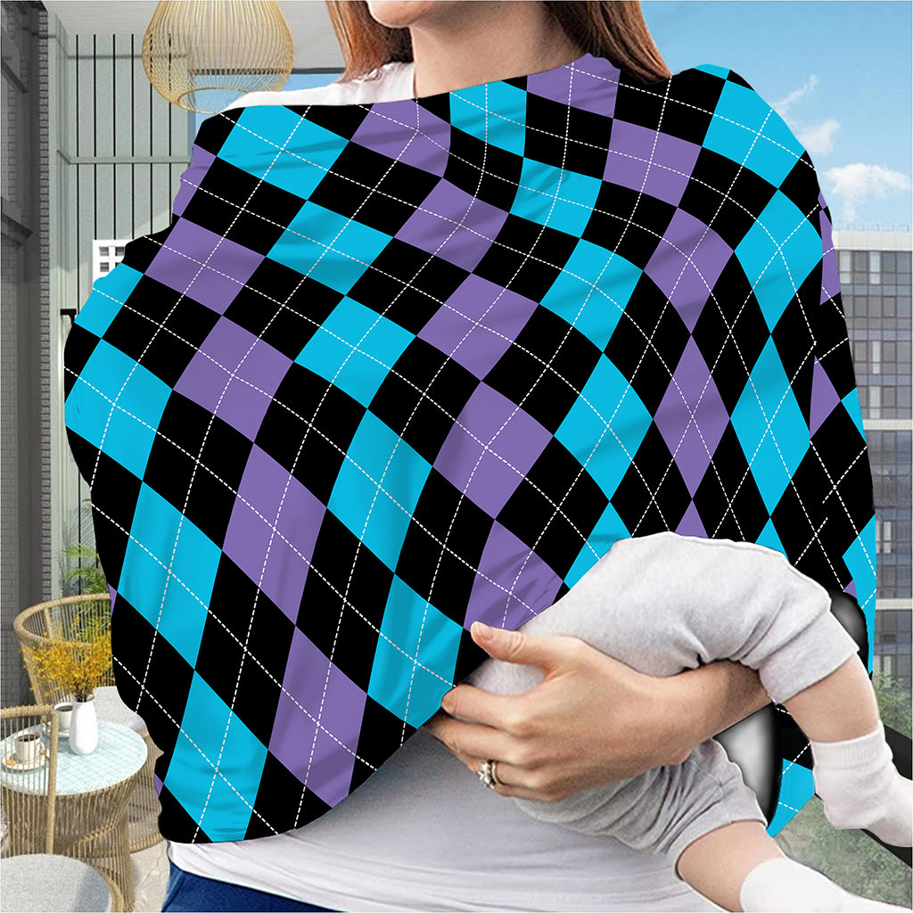 Purple Black And Blue Argyle Print Baby Seat Cover