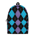 Purple Black And Blue Argyle Print School Backpack