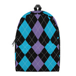 Purple Black And Blue Argyle Print Backpack