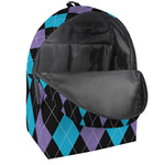 Purple Black And Blue Argyle Print Backpack