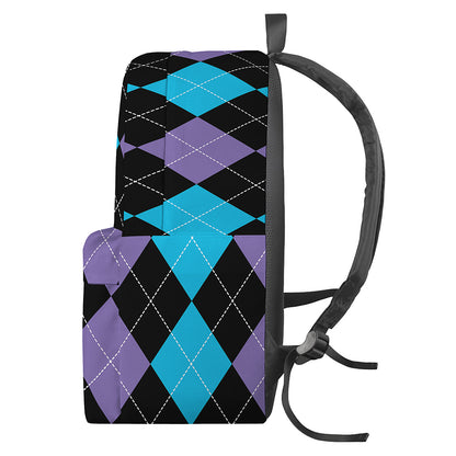 Purple Black And Blue Argyle Print Backpack