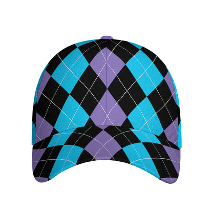 Purple Black And Blue Argyle Print Baseball Cap