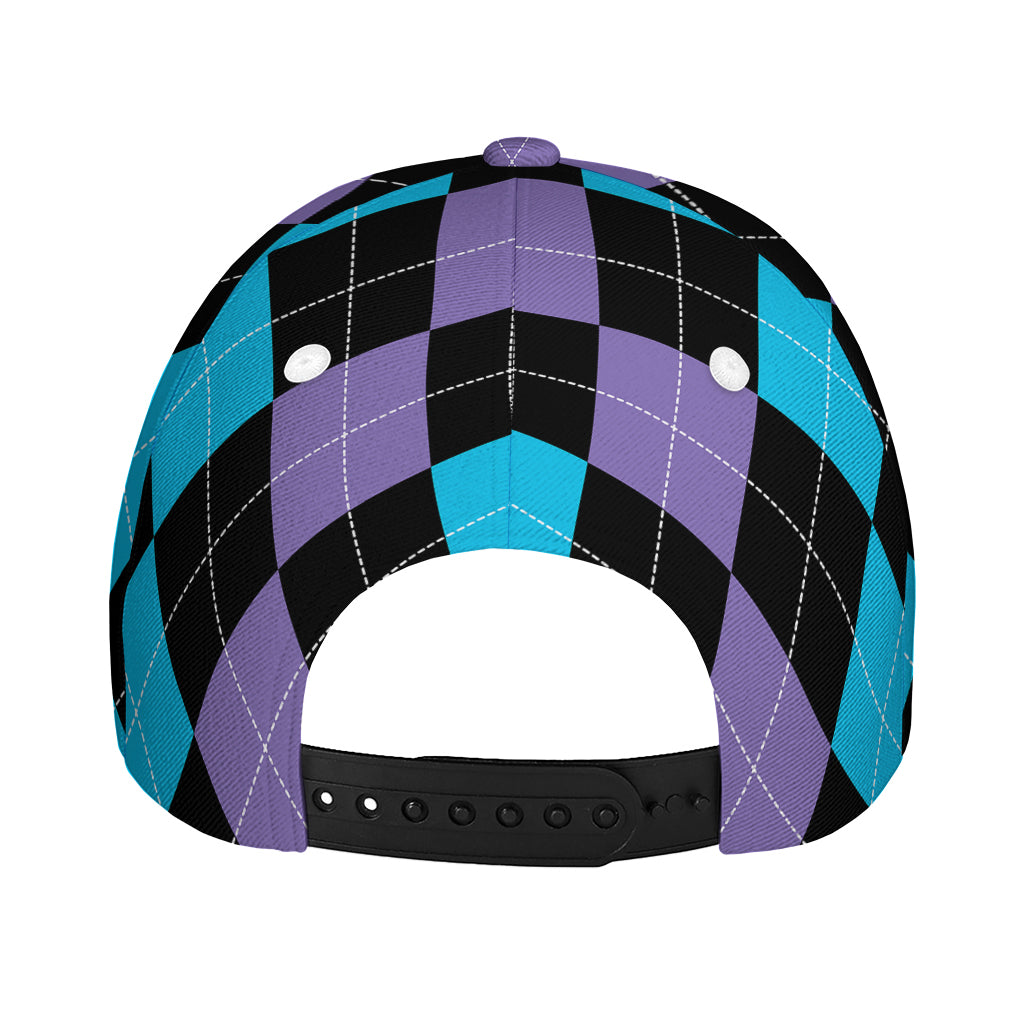 Purple Black And Blue Argyle Print Baseball Cap