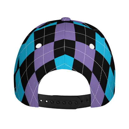 Purple Black And Blue Argyle Print Baseball Cap