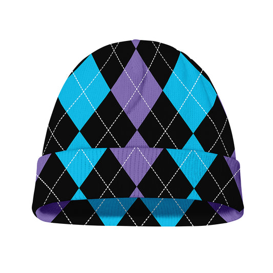 Purple Black And Blue Argyle Print Beanie