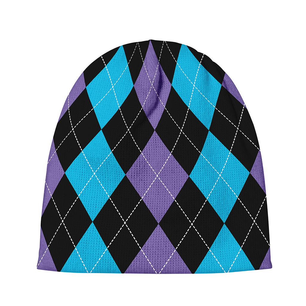 Purple Black And Blue Argyle Print Beanie