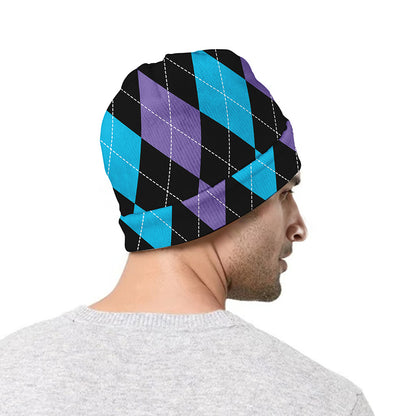 Purple Black And Blue Argyle Print Beanie