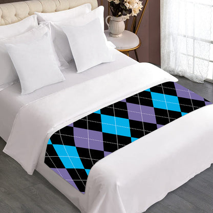 Purple Black And Blue Argyle Print Bed Runner