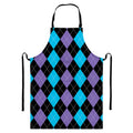 Purple Black And Blue Argyle Print Bib Apron With Pocket