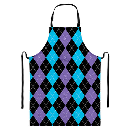 Purple Black And Blue Argyle Print Bib Apron With Pocket
