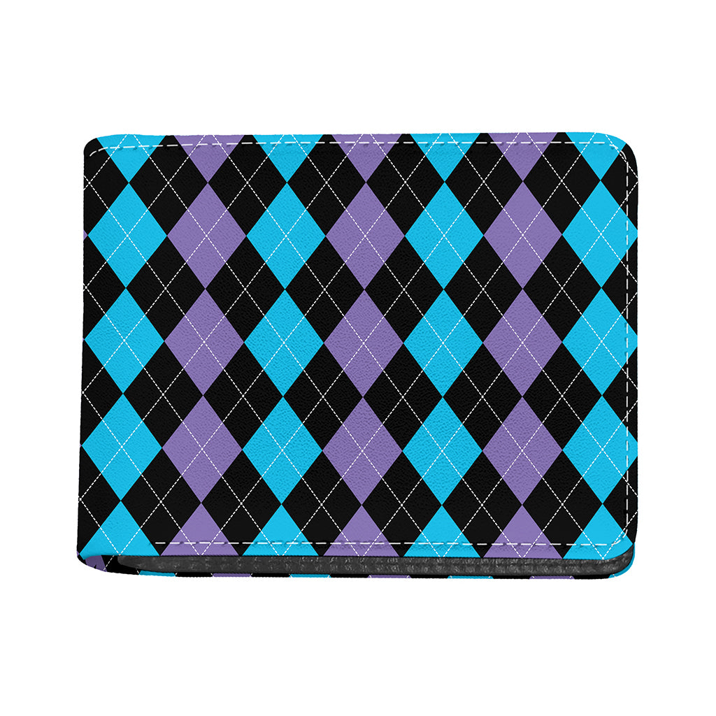 Purple Black And Blue Argyle Print Bifold Wallet