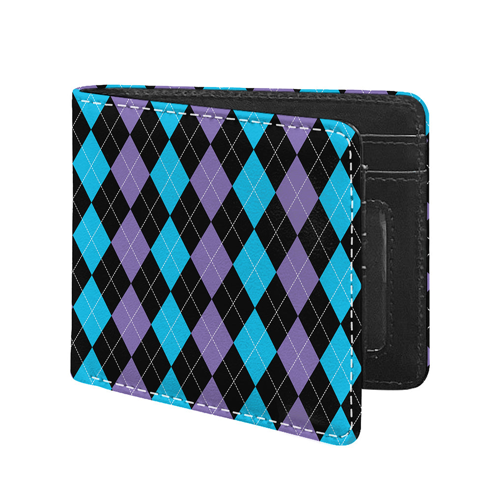 Purple Black And Blue Argyle Print Bifold Wallet