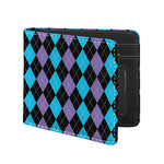 Purple Black And Blue Argyle Print Bifold Wallet