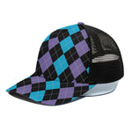 Purple Black And Blue Argyle Print Black Mesh Trucker Cap
