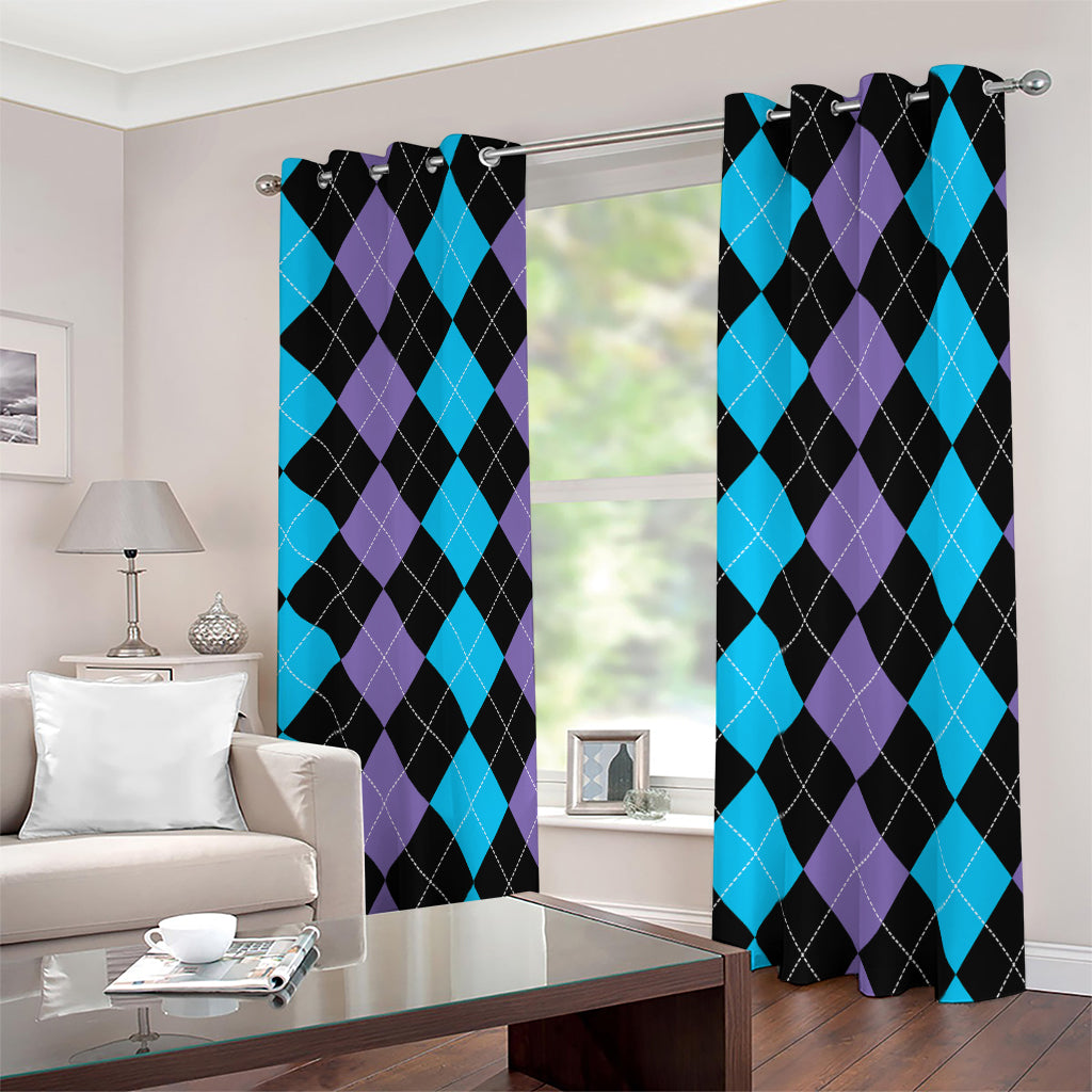 Purple Black And Blue Argyle Print Blackout Grommet Curtains