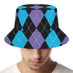 Purple Black And Blue Argyle Print Bucket Hat
