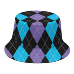 Purple Black And Blue Argyle Print Bucket Hat