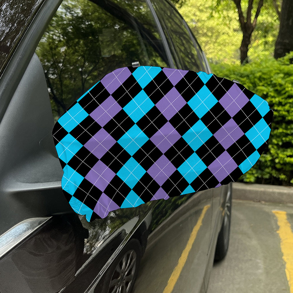 Purple Black And Blue Argyle Print Car Side Mirror Covers