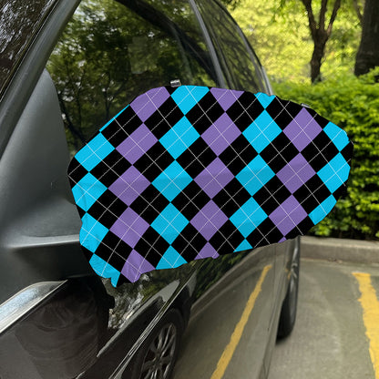 Purple Black And Blue Argyle Print Car Side Mirror Covers