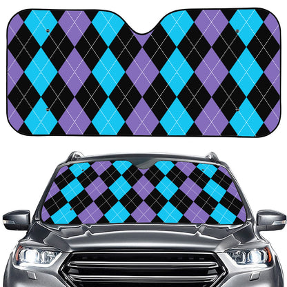 Purple Black And Blue Argyle Print Car Windshield Sun Shade