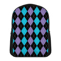 Purple Black And Blue Argyle Print Casual Backpack