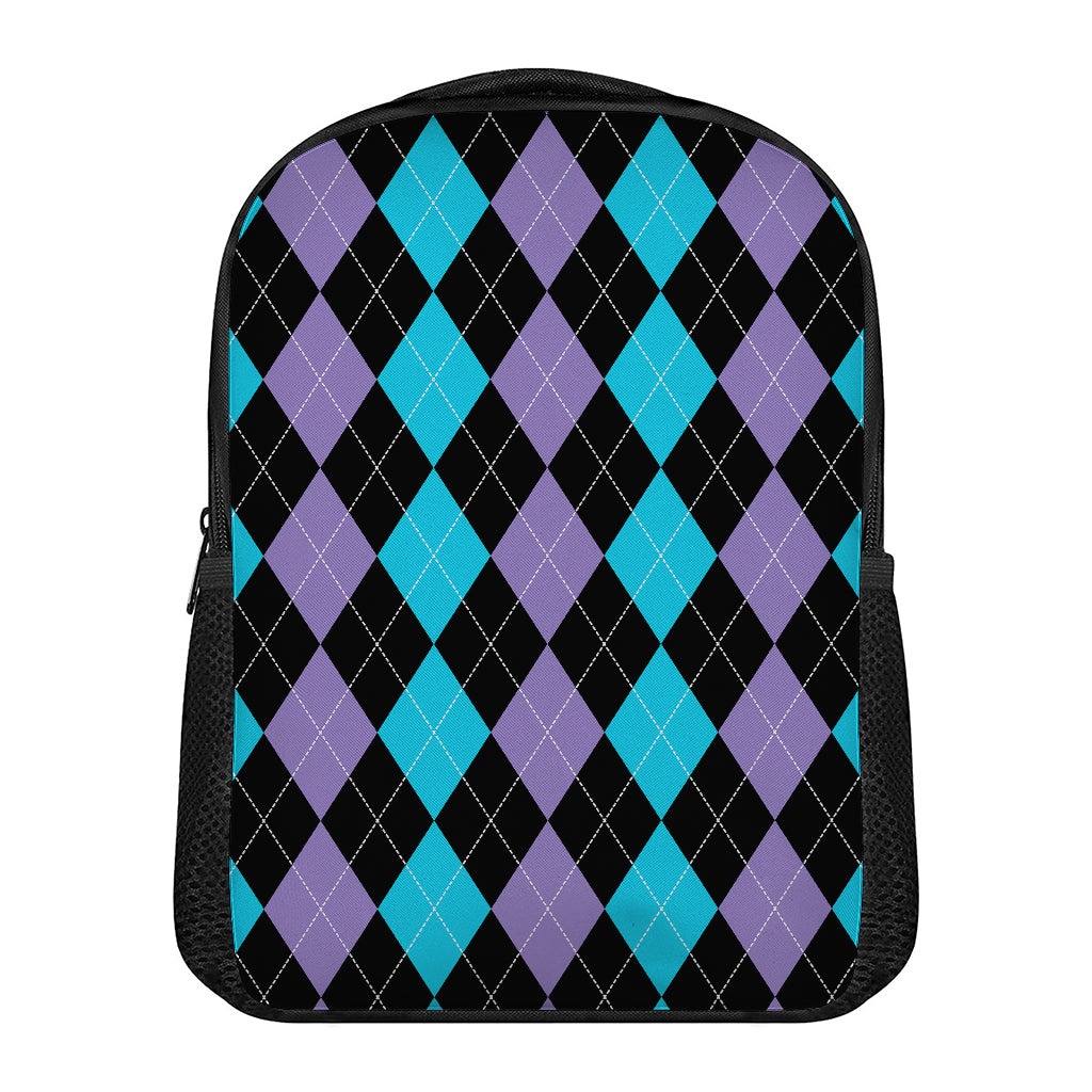 Purple Black And Blue Argyle Print Casual Backpack