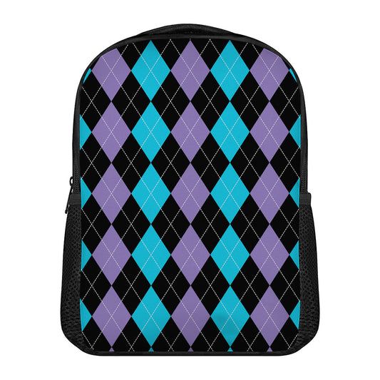 Purple Black And Blue Argyle Print Casual Backpack