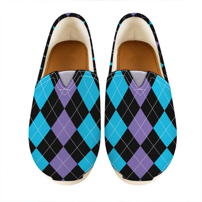Purple Black And Blue Argyle Print Casual Shoes