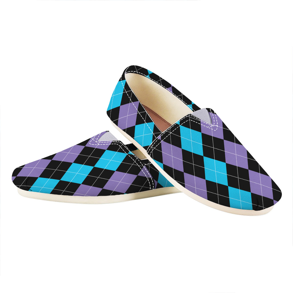 Purple Black And Blue Argyle Print Casual Shoes