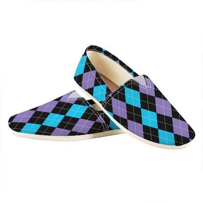 Purple Black And Blue Argyle Print Casual Shoes