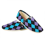 Purple Black And Blue Argyle Print Casual Shoes