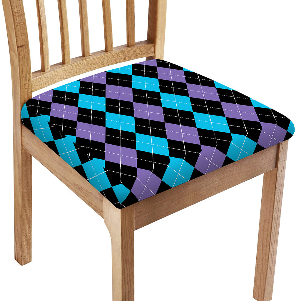 Purple Black And Blue Argyle Print Chair Cushion Cover