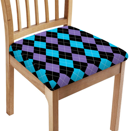 Purple Black And Blue Argyle Print Chair Cushion Cover