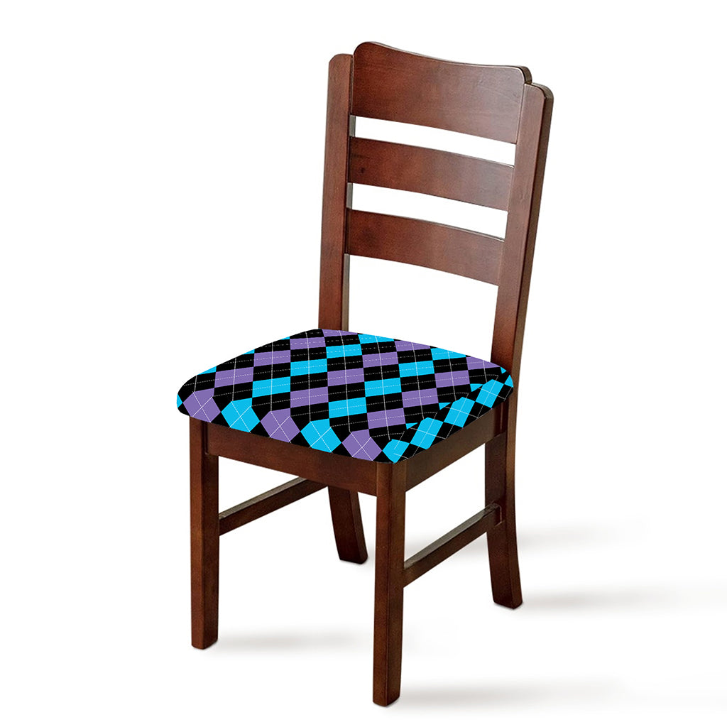 Purple Black And Blue Argyle Print Chair Cushion Cover