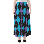 Purple Black And Blue Argyle Print Chiffon Maxi Skirt