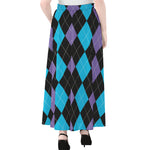 Purple Black And Blue Argyle Print Chiffon Maxi Skirt