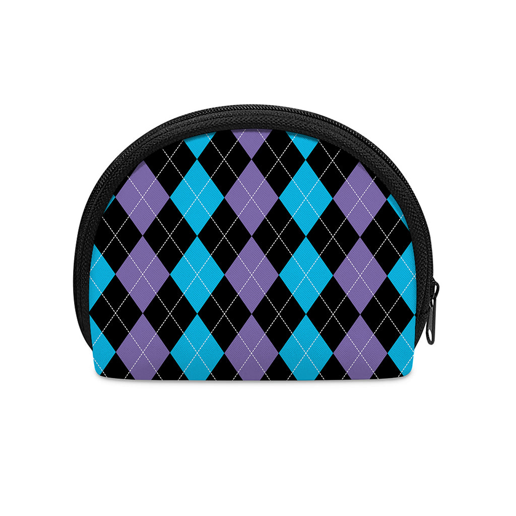 Purple Black And Blue Argyle Print Coin Purse
