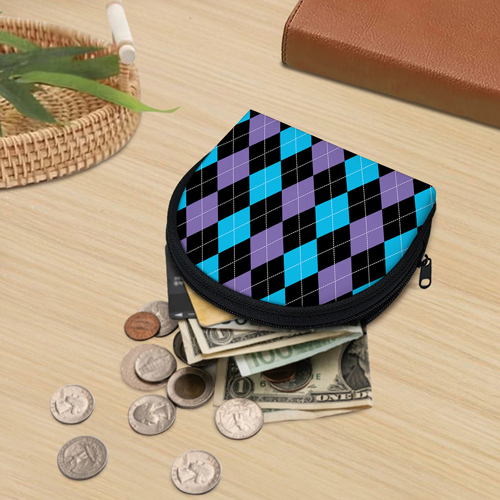 Purple Black And Blue Argyle Print Coin Purse